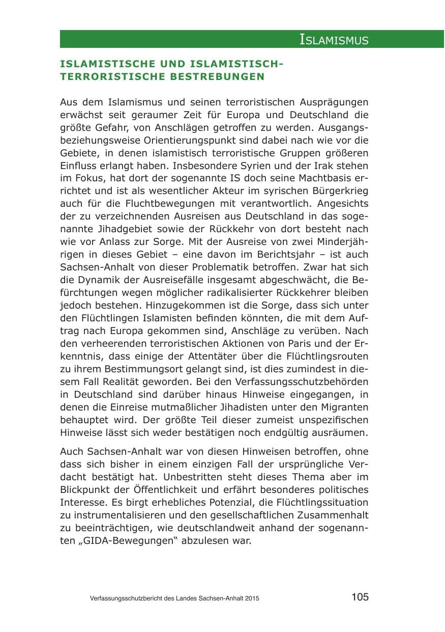 Seite 105 des Verfassungsschutzbericht 2015 Sachsen-Anhalt