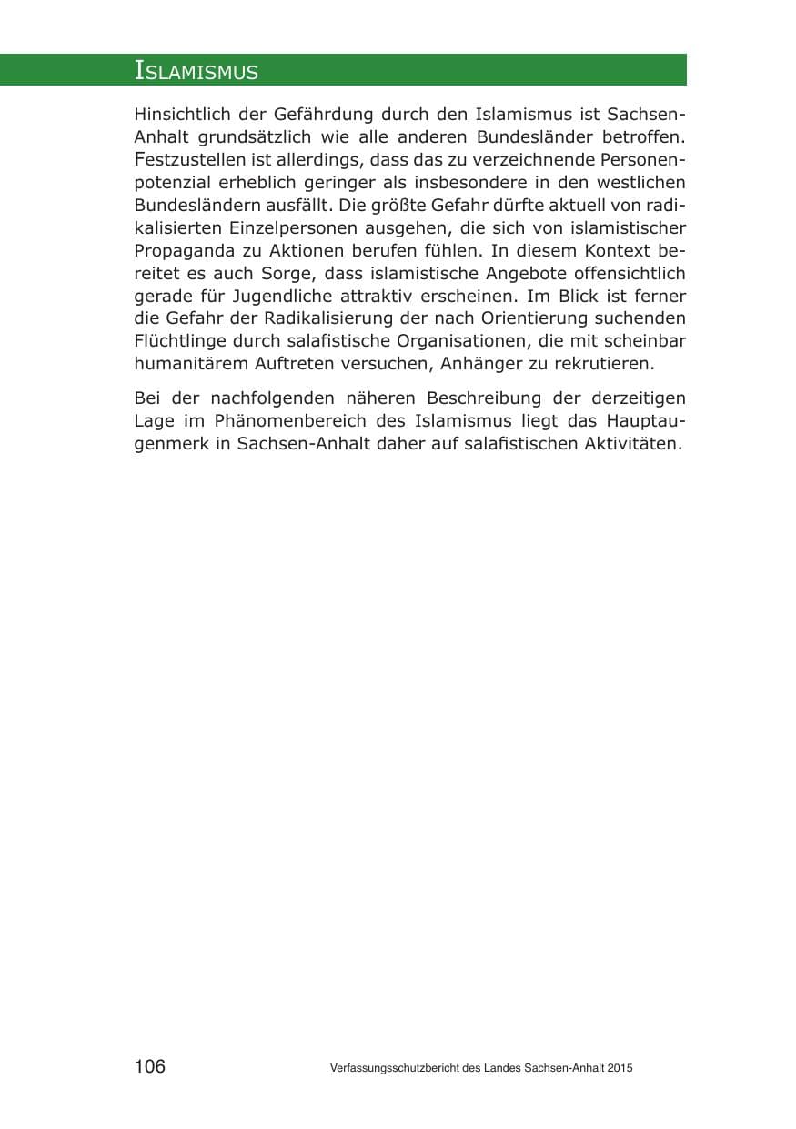 Seite 106 des Verfassungsschutzbericht 2015 Sachsen-Anhalt
