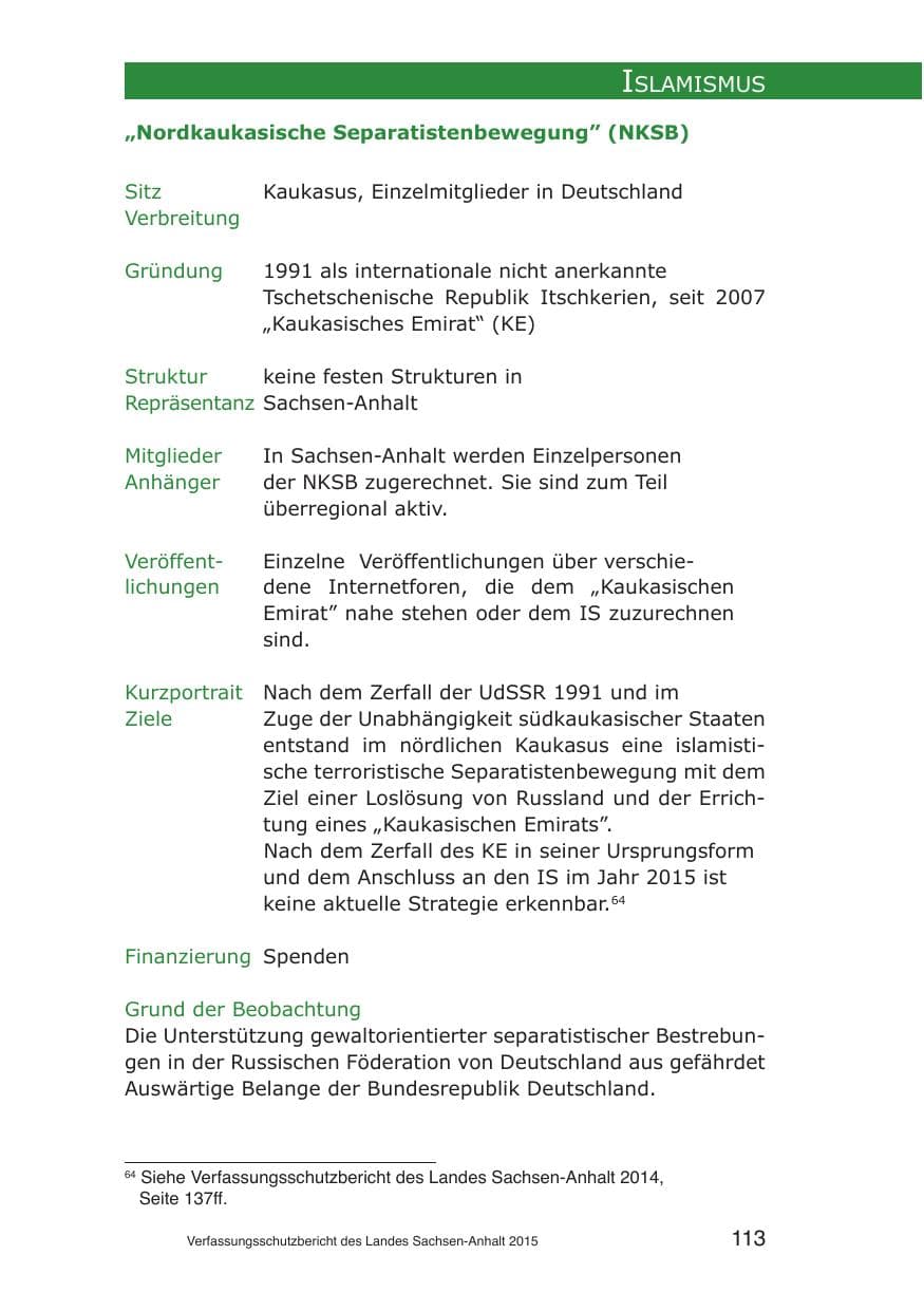 Seite 113 des Verfassungsschutzbericht 2015 Sachsen-Anhalt