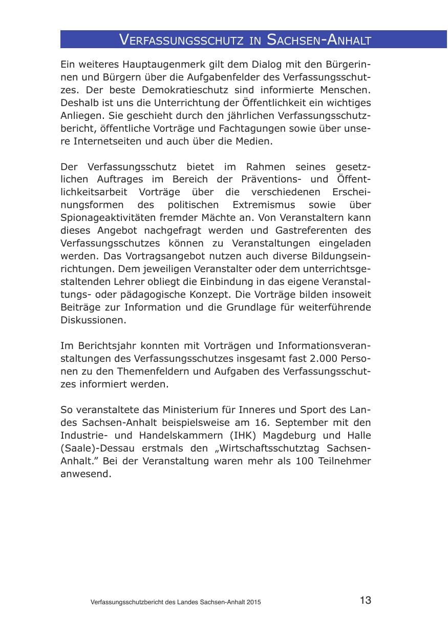 Seite 13 des Verfassungsschutzbericht 2015 Sachsen-Anhalt