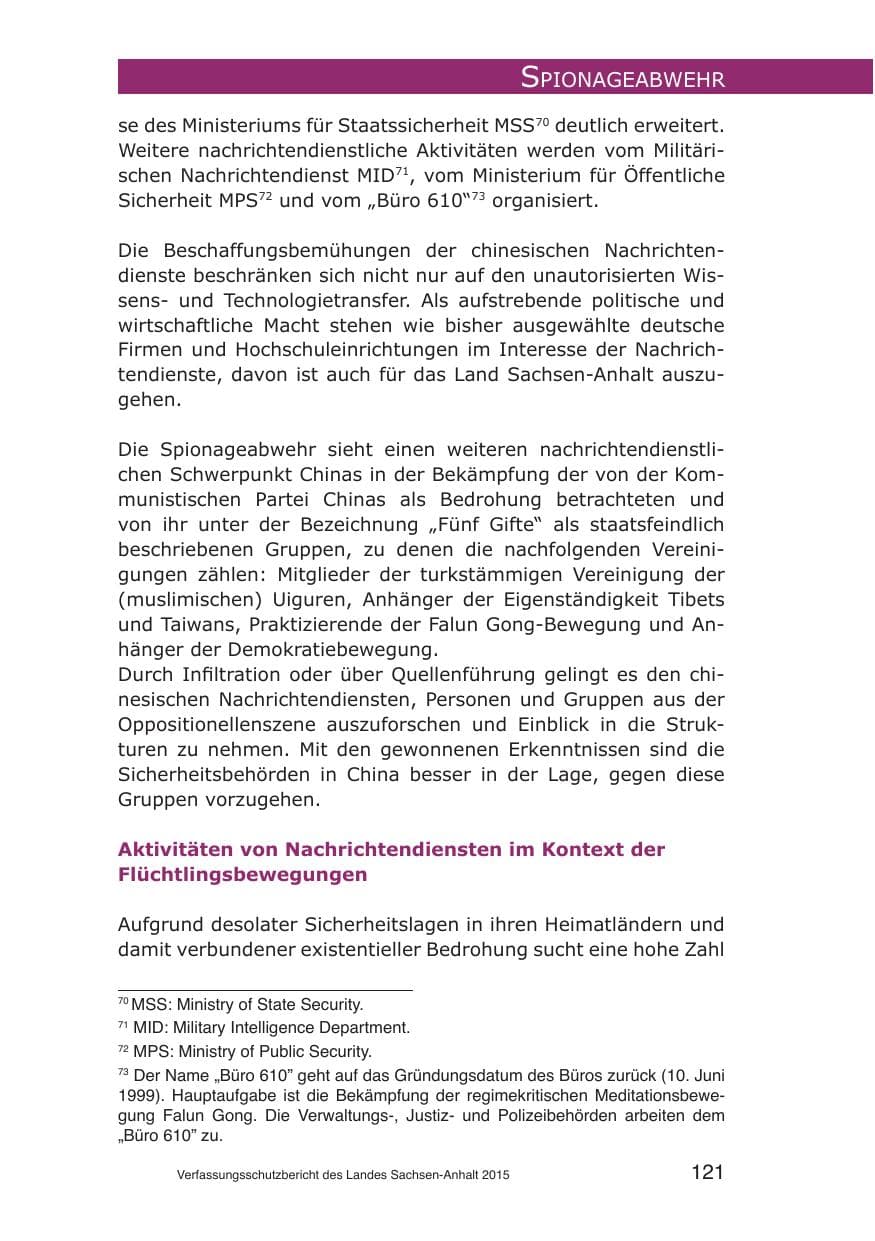 Seite 121 des Verfassungsschutzbericht 2015 Sachsen-Anhalt