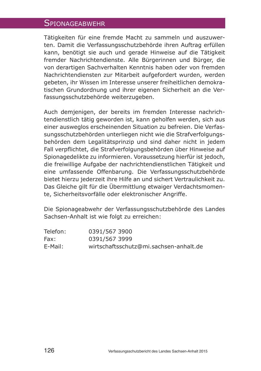 Seite 126 des Verfassungsschutzbericht 2015 Sachsen-Anhalt