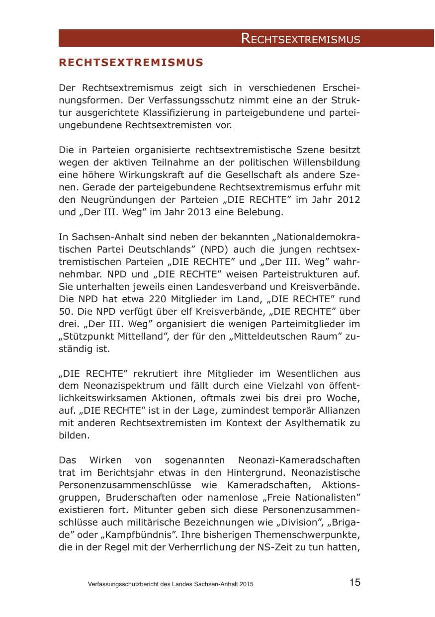 Seite 15 des Verfassungsschutzbericht 2015 Sachsen-Anhalt