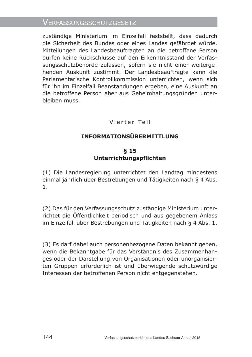 Seite 144 des Verfassungsschutzbericht 2015 Sachsen-Anhalt