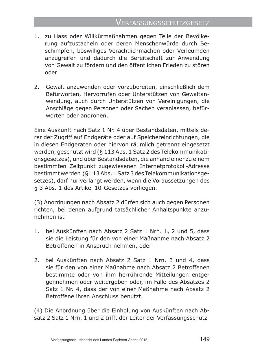 Seite 149 des Verfassungsschutzbericht 2015 Sachsen-Anhalt