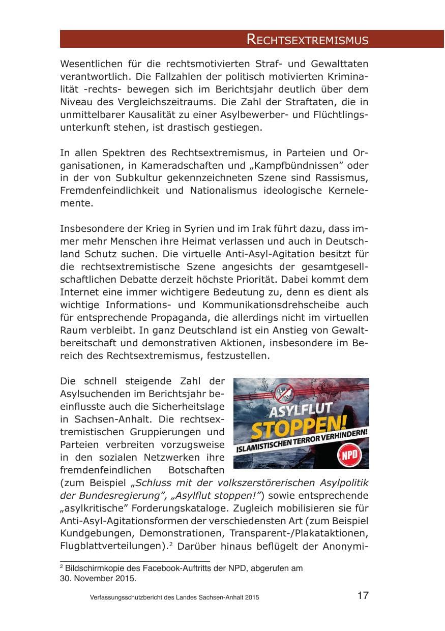 Seite 17 des Verfassungsschutzbericht 2015 Sachsen-Anhalt