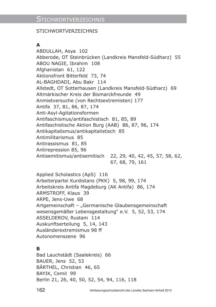 Seite 162 des Verfassungsschutzbericht 2015 Sachsen-Anhalt