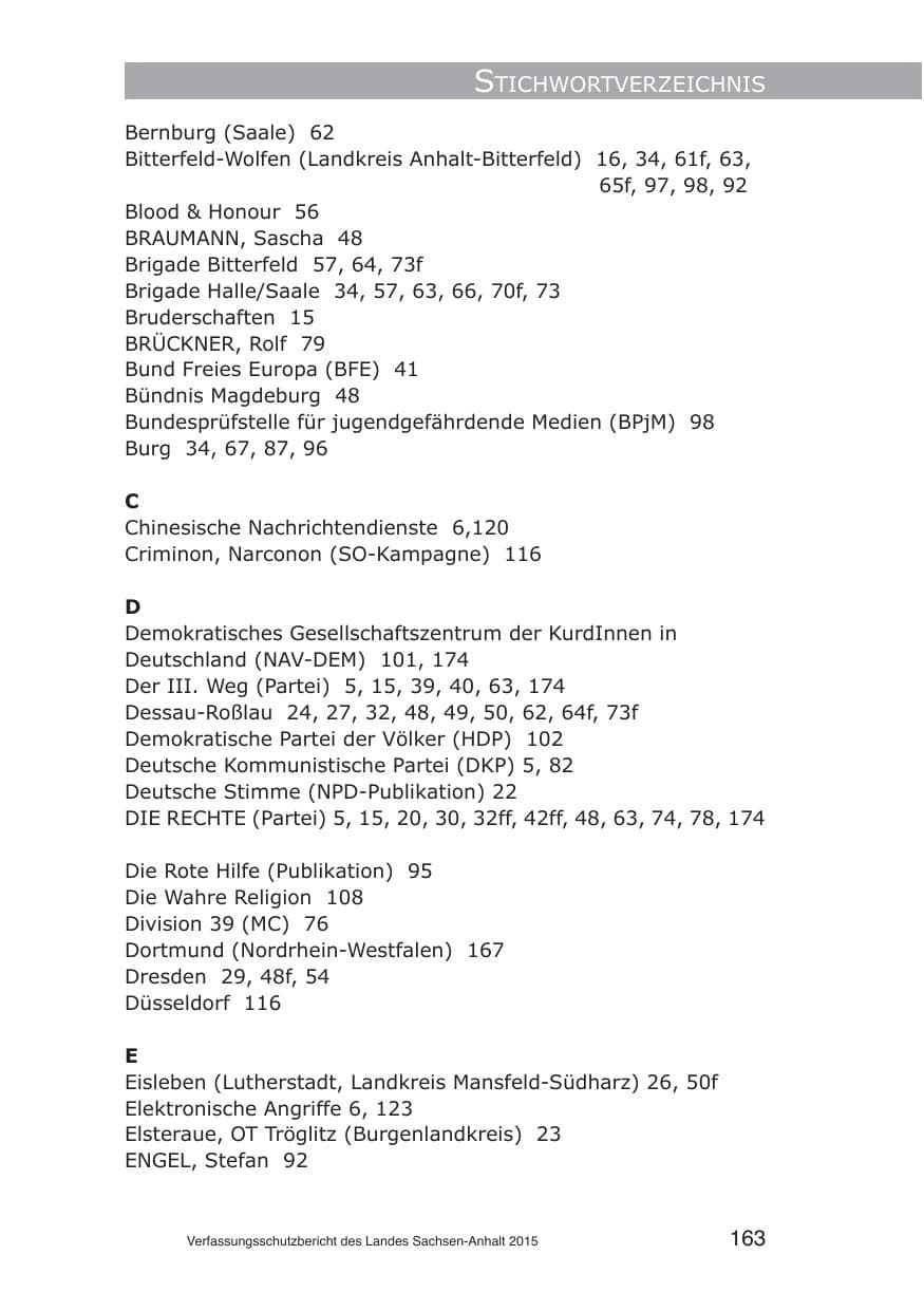 Seite 163 des Verfassungsschutzbericht 2015 Sachsen-Anhalt