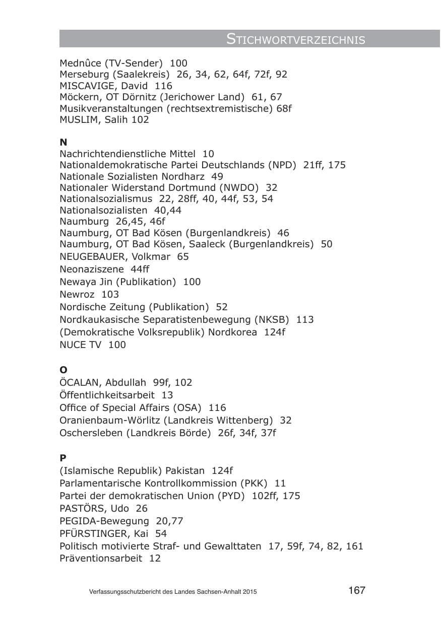 Seite 167 des Verfassungsschutzbericht 2015 Sachsen-Anhalt