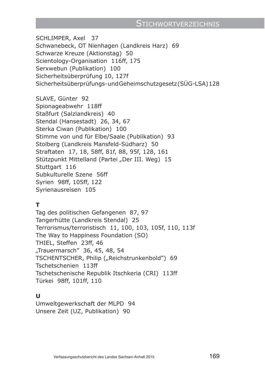 Seite 169 des Verfassungsschutzbericht 2015 Sachsen-Anhalt