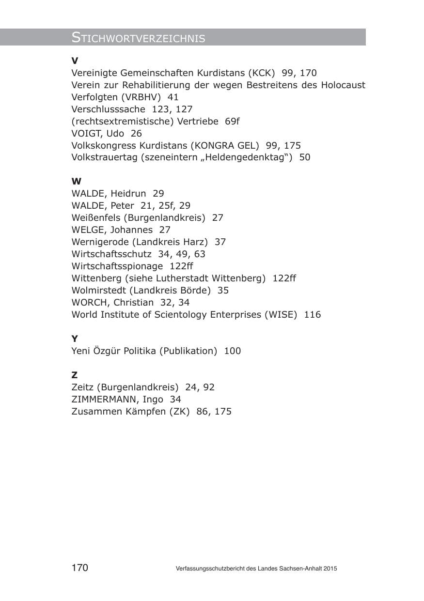 Seite 170 des Verfassungsschutzbericht 2015 Sachsen-Anhalt
