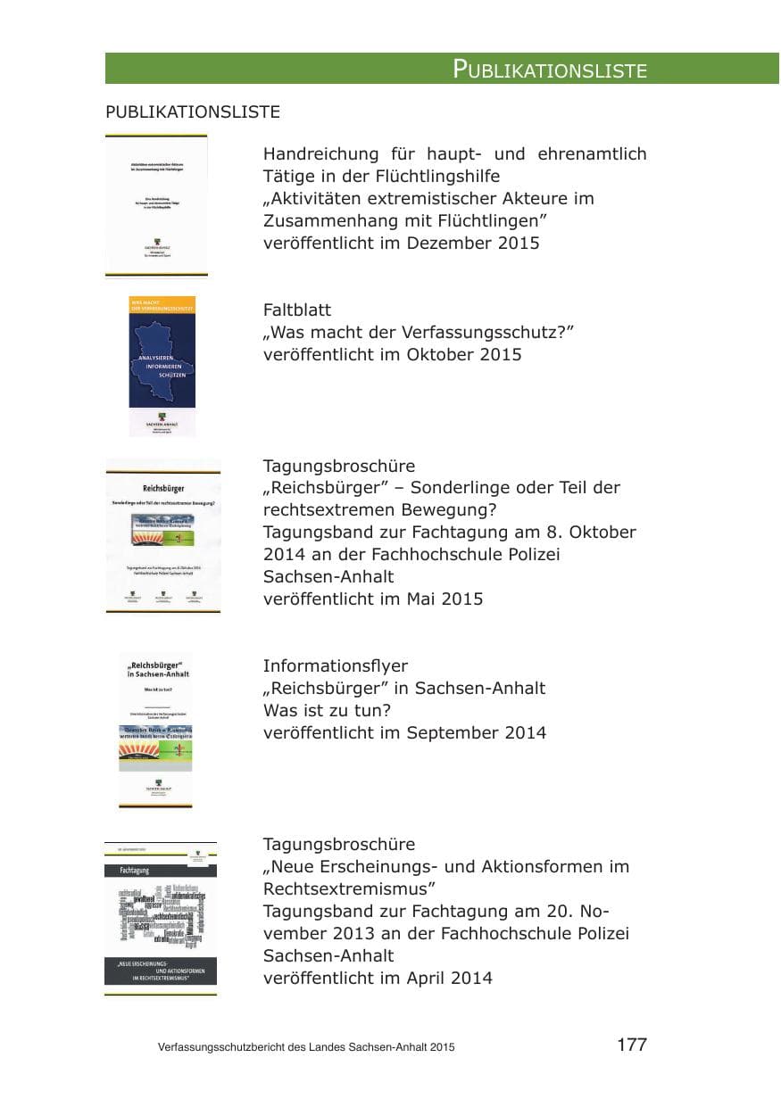 Seite 177 des Verfassungsschutzbericht 2015 Sachsen-Anhalt