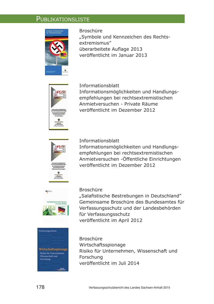 Seite 178 des Verfassungsschutzbericht 2015 Sachsen-Anhalt