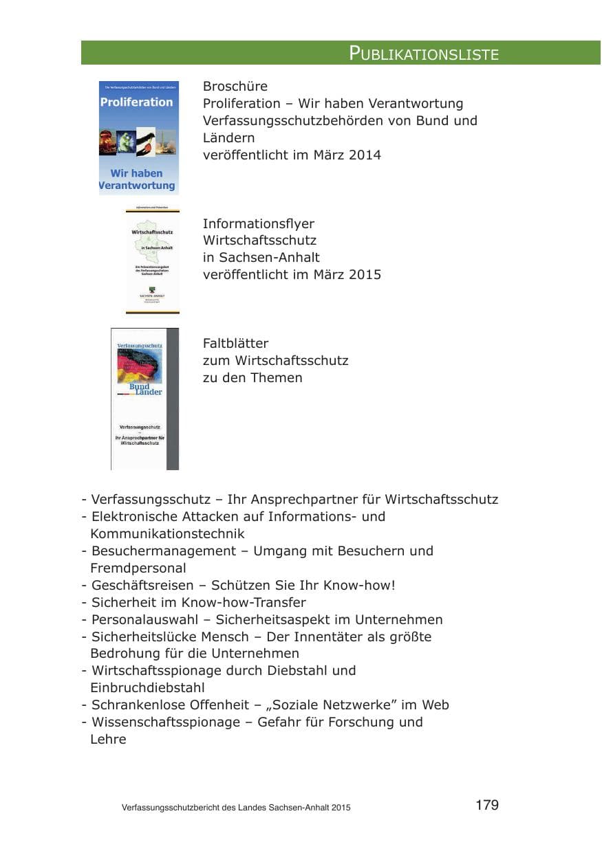 Seite 179 des Verfassungsschutzbericht 2015 Sachsen-Anhalt
