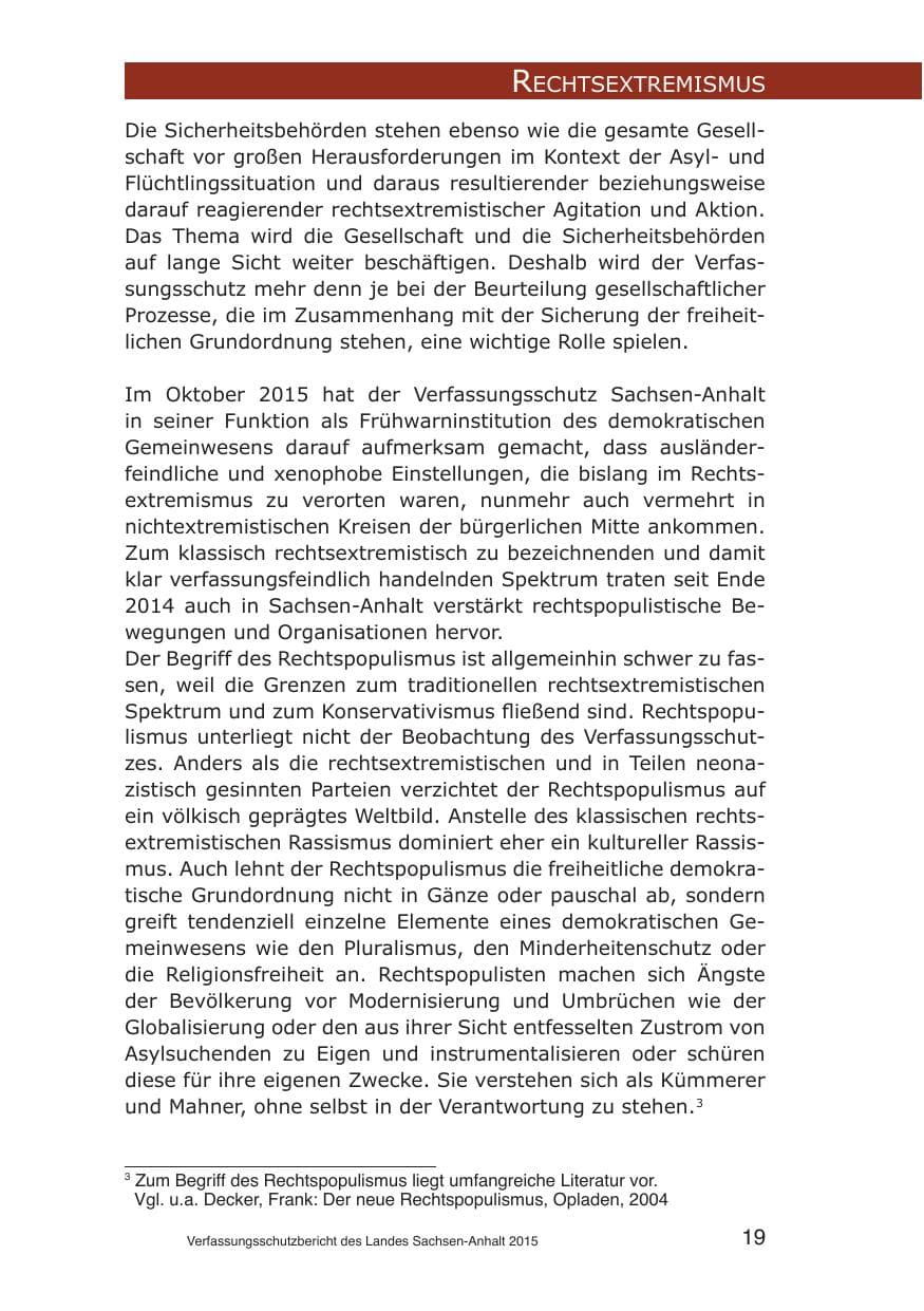 Seite 19 des Verfassungsschutzbericht 2015 Sachsen-Anhalt