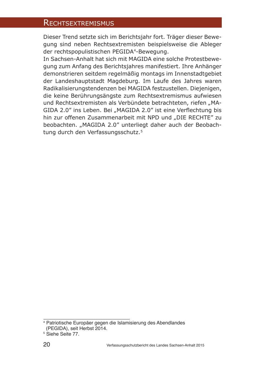 Seite 20 des Verfassungsschutzbericht 2015 Sachsen-Anhalt