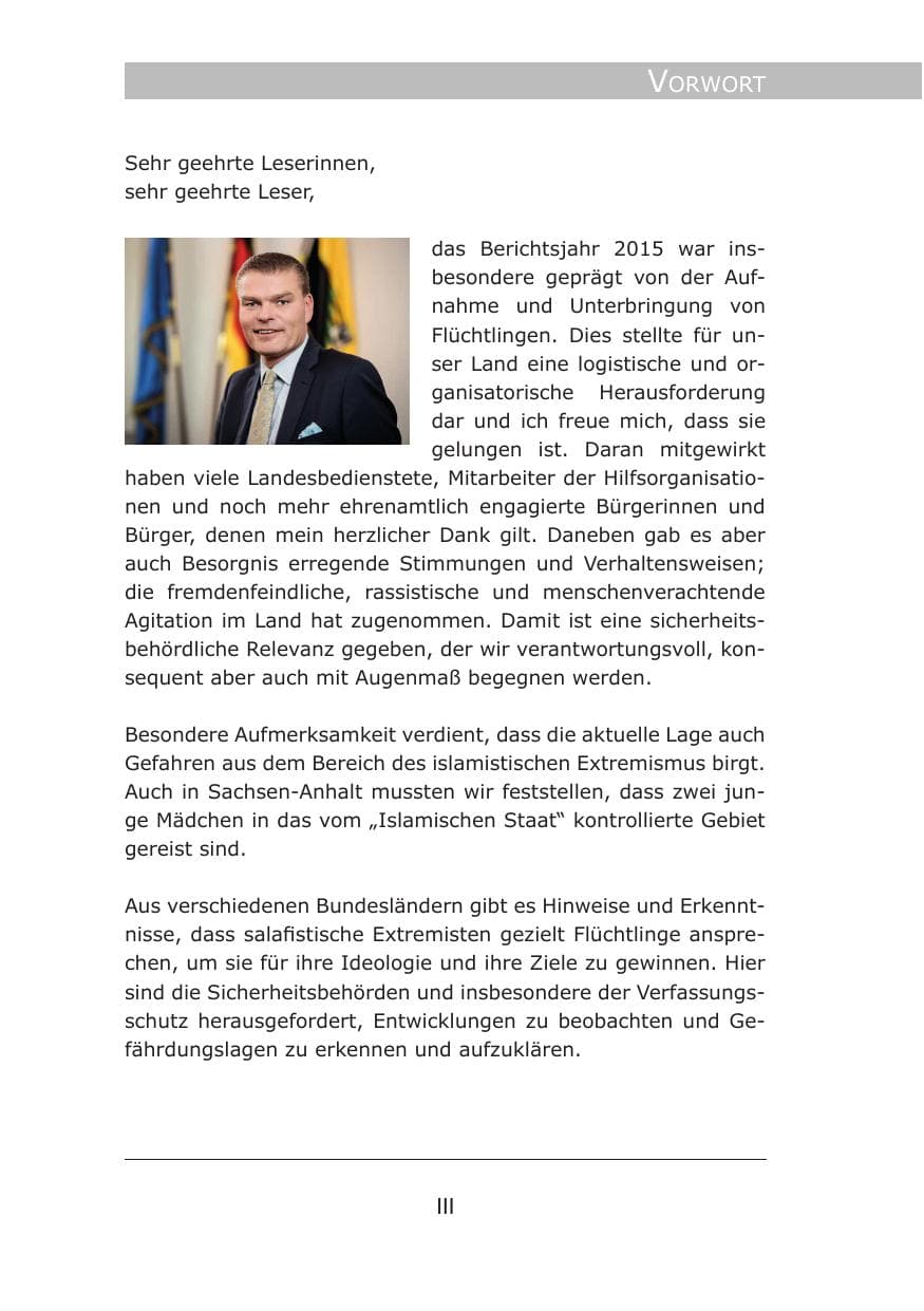 Seite 3 des Verfassungsschutzbericht 2015 Sachsen-Anhalt