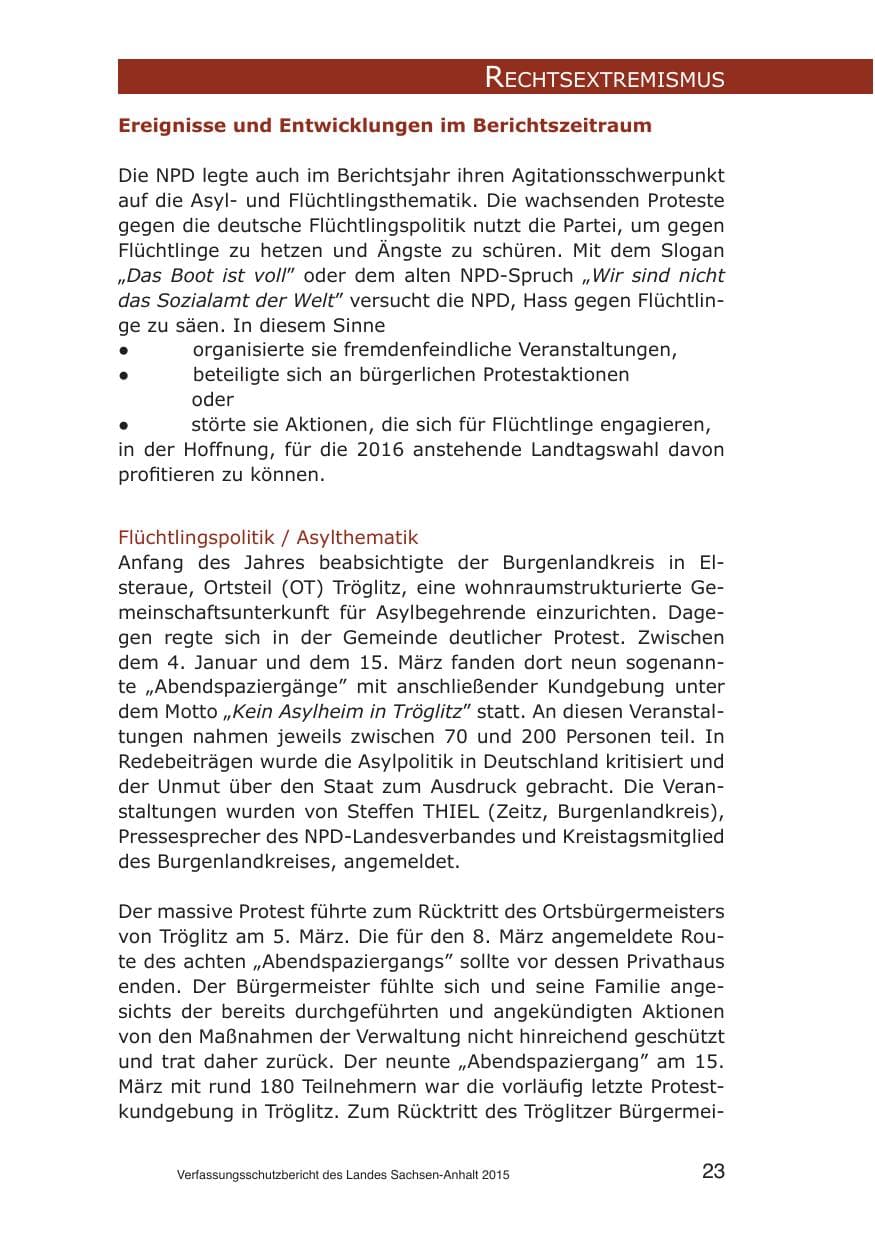 Seite 23 des Verfassungsschutzbericht 2015 Sachsen-Anhalt