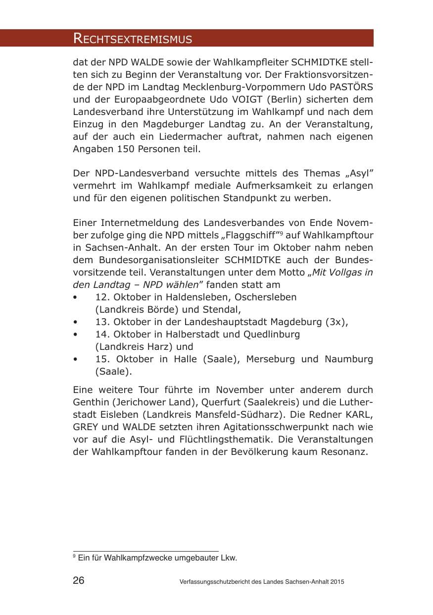 Seite 26 des Verfassungsschutzbericht 2015 Sachsen-Anhalt