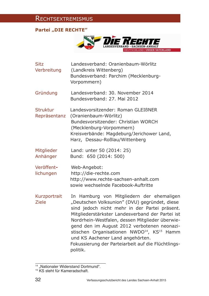 Seite 32 des Verfassungsschutzbericht 2015 Sachsen-Anhalt