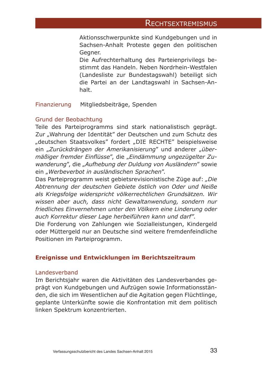 Seite 33 des Verfassungsschutzbericht 2015 Sachsen-Anhalt