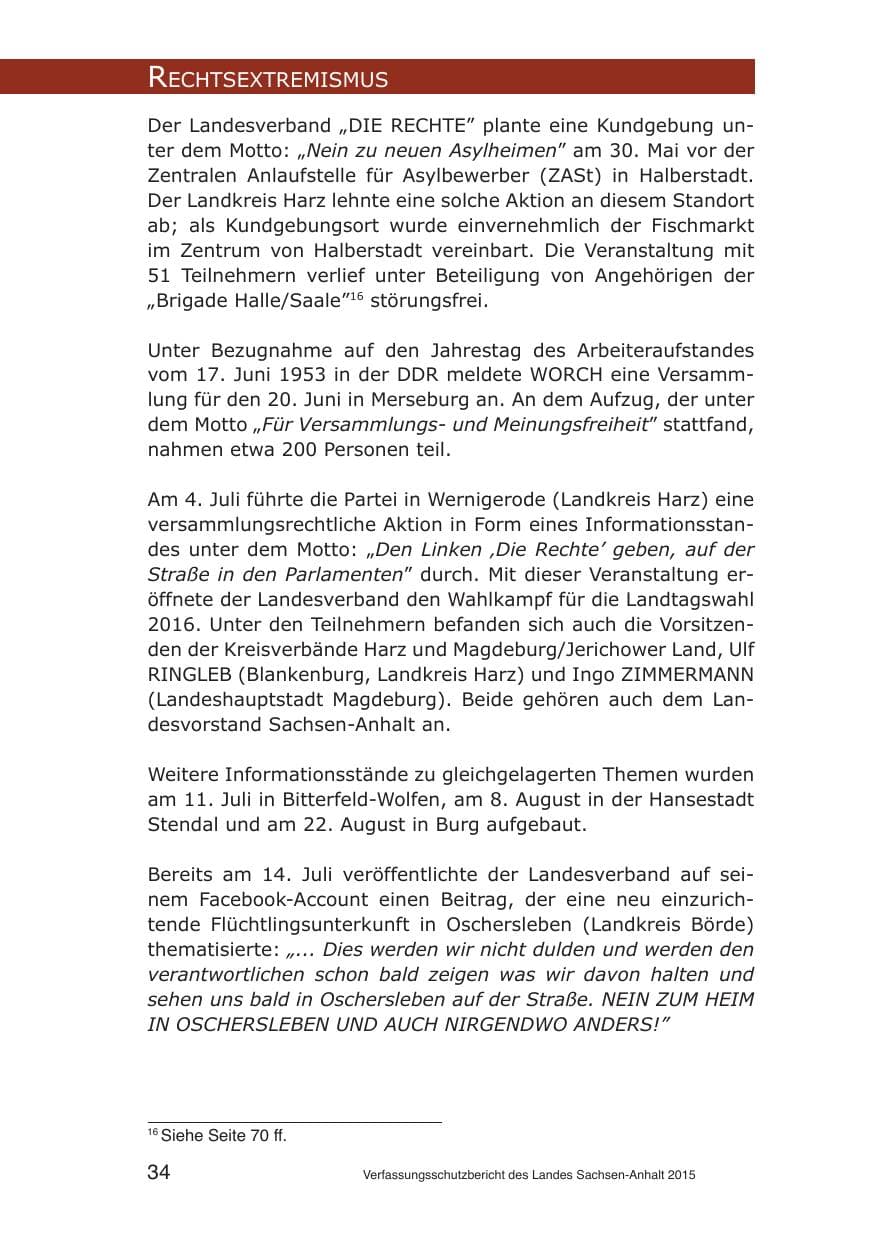 Seite 34 des Verfassungsschutzbericht 2015 Sachsen-Anhalt