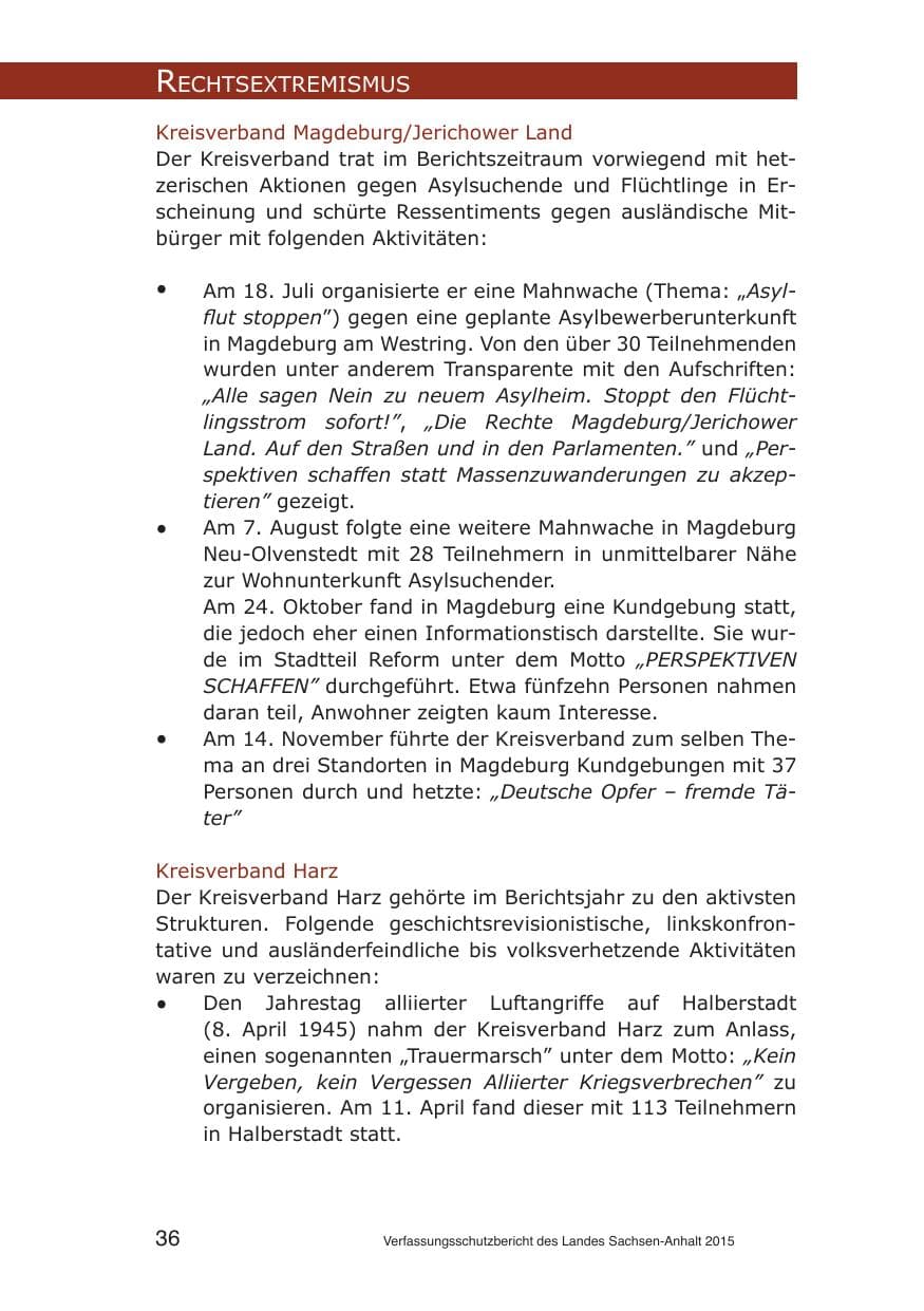 Seite 36 des Verfassungsschutzbericht 2015 Sachsen-Anhalt