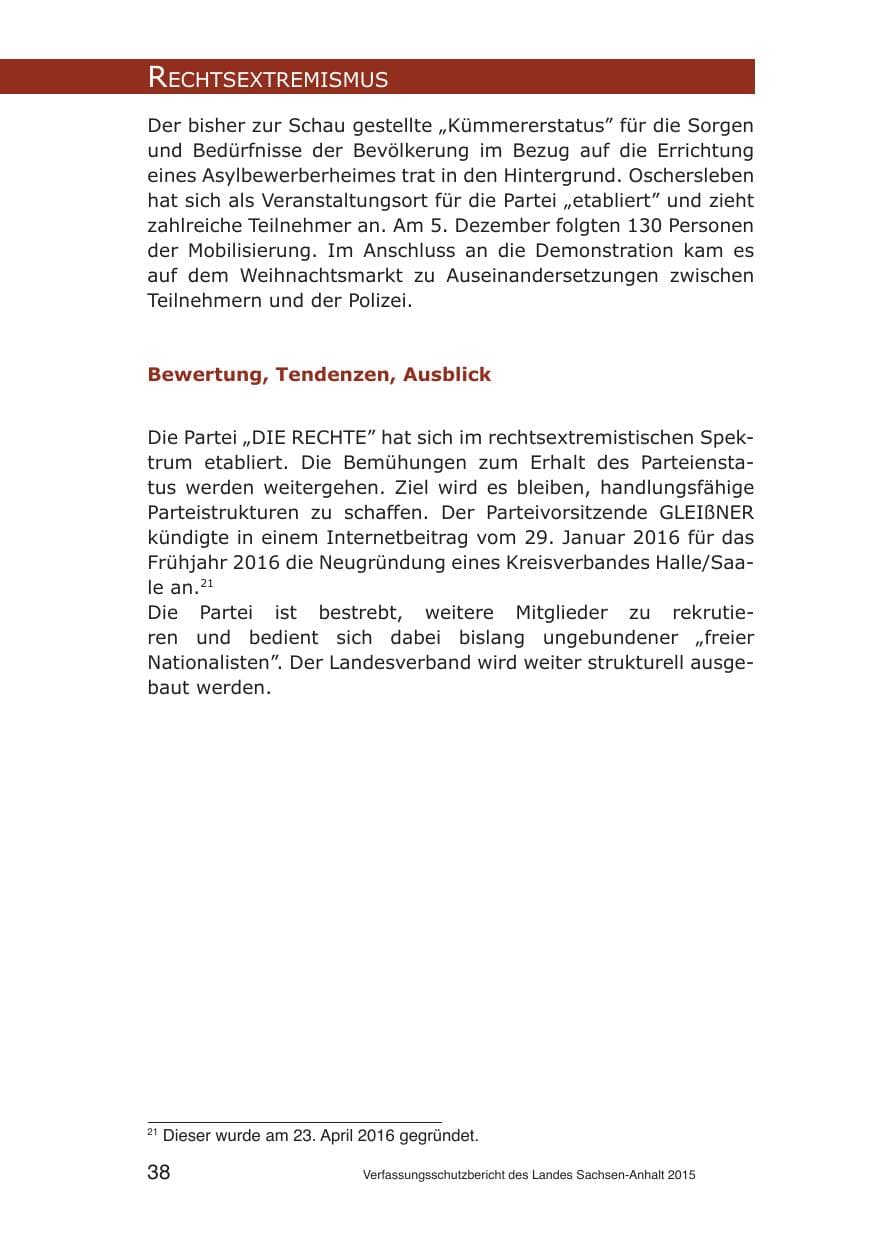 Seite 38 des Verfassungsschutzbericht 2015 Sachsen-Anhalt