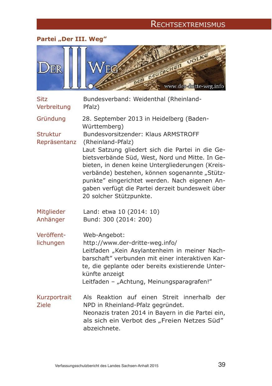 Seite 39 des Verfassungsschutzbericht 2015 Sachsen-Anhalt