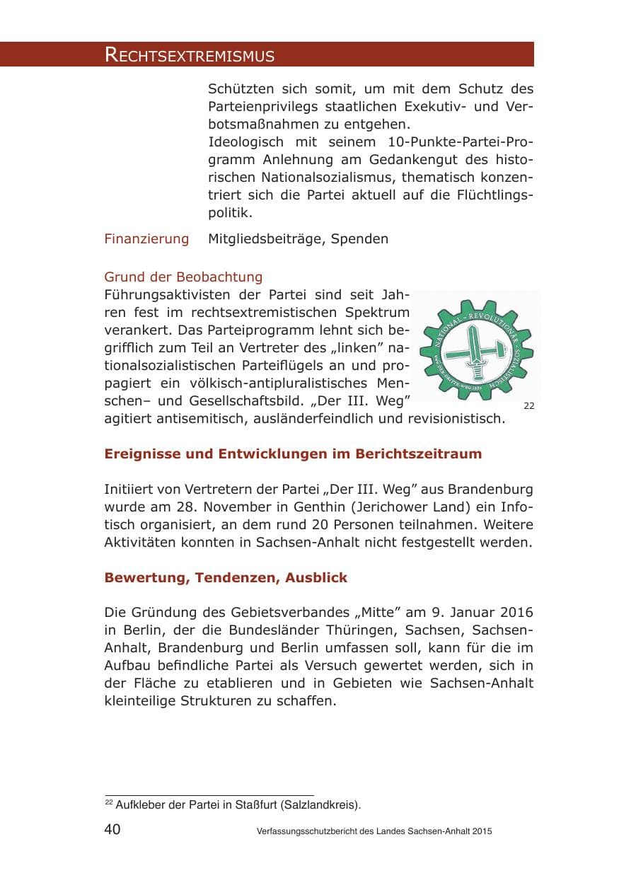 Seite 40 des Verfassungsschutzbericht 2015 Sachsen-Anhalt