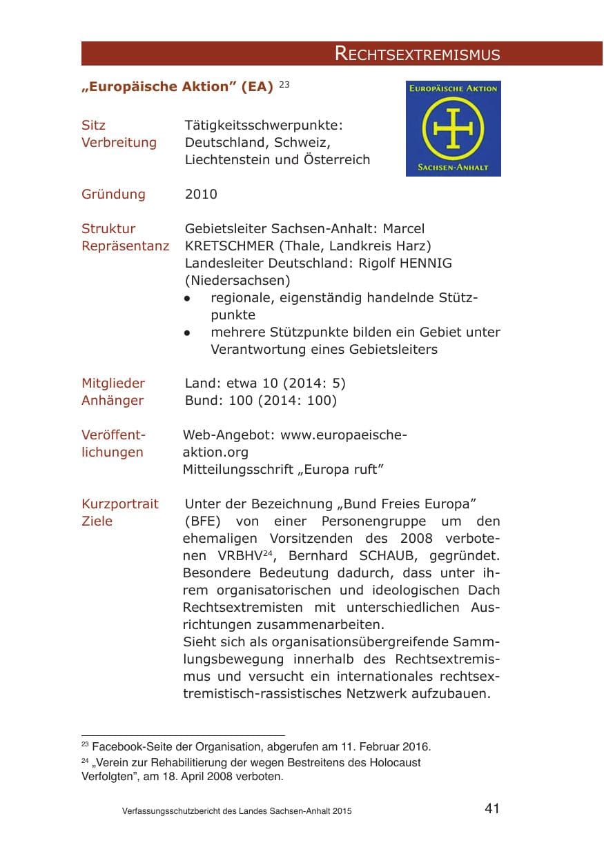 Seite 41 des Verfassungsschutzbericht 2015 Sachsen-Anhalt