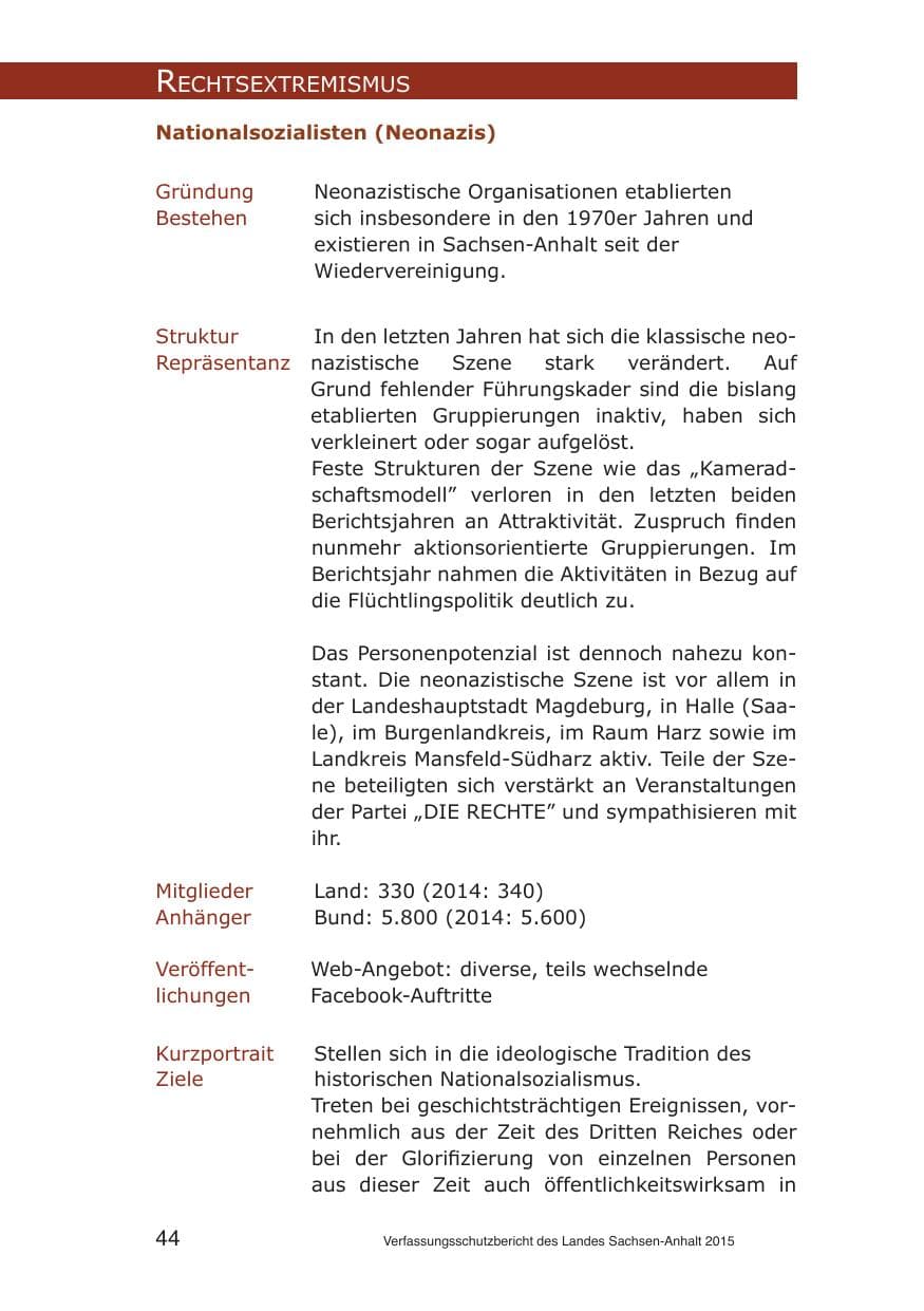 Seite 44 des Verfassungsschutzbericht 2015 Sachsen-Anhalt