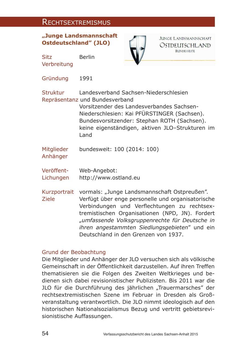 Seite 54 des Verfassungsschutzbericht 2015 Sachsen-Anhalt