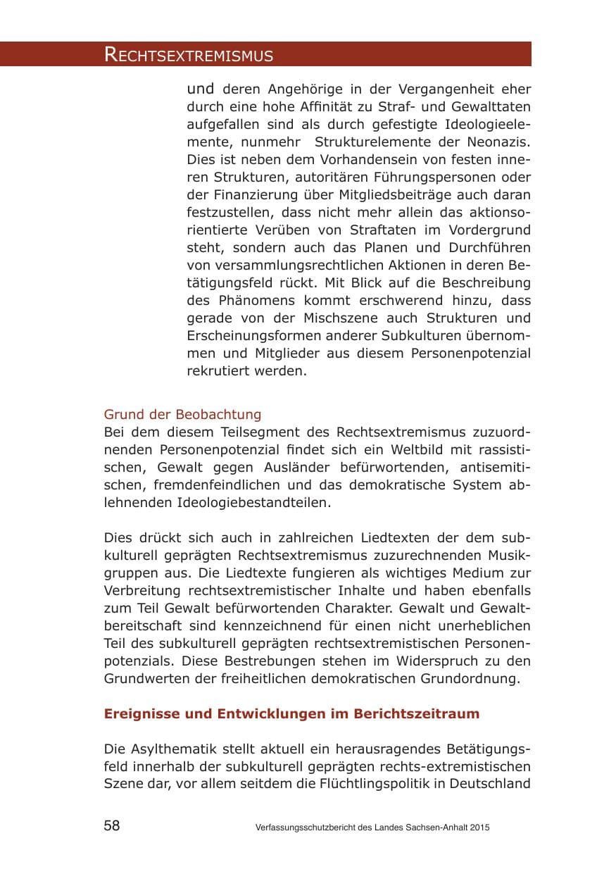 Seite 58 des Verfassungsschutzbericht 2015 Sachsen-Anhalt