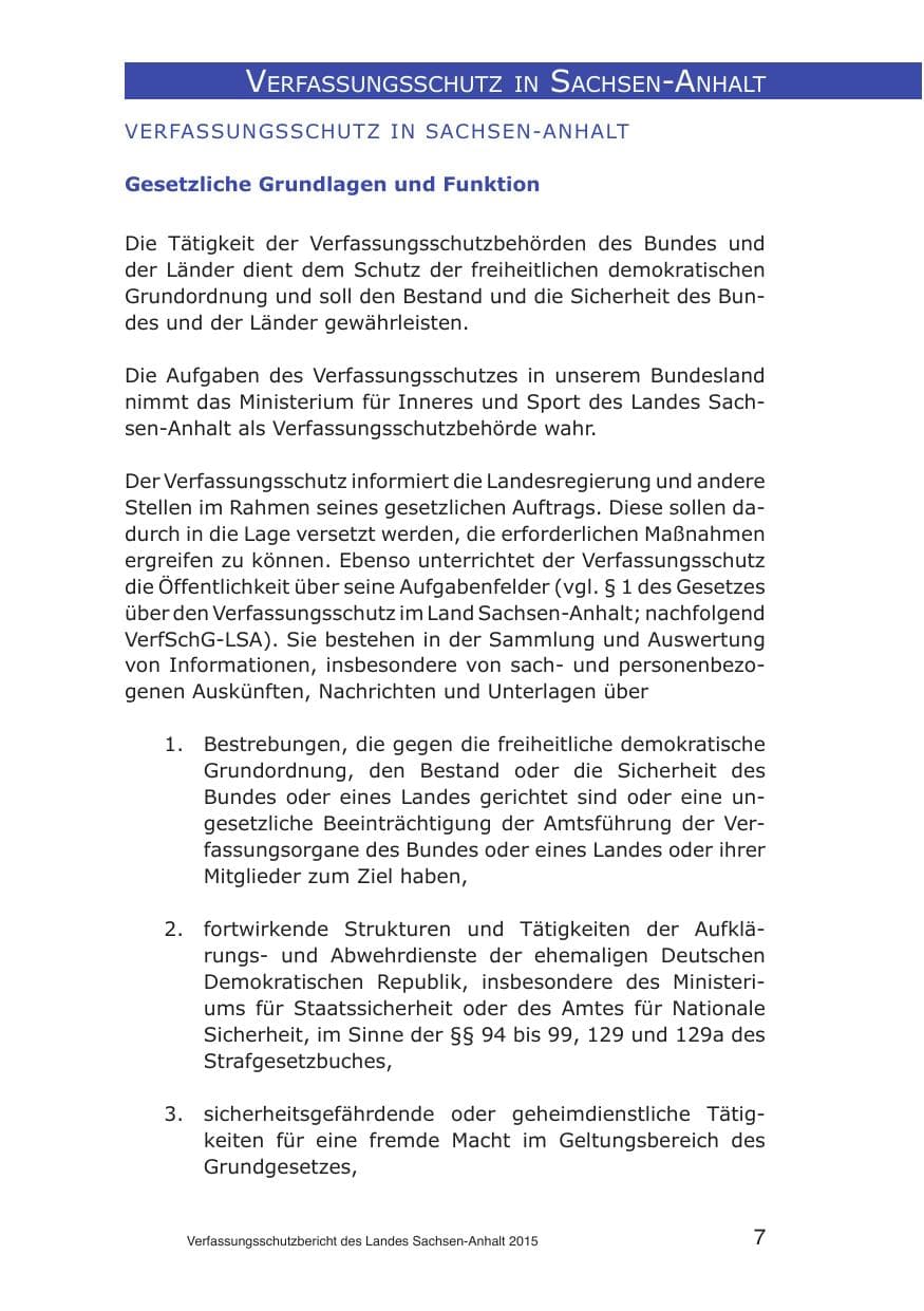 Seite 7 des Verfassungsschutzbericht 2015 Sachsen-Anhalt