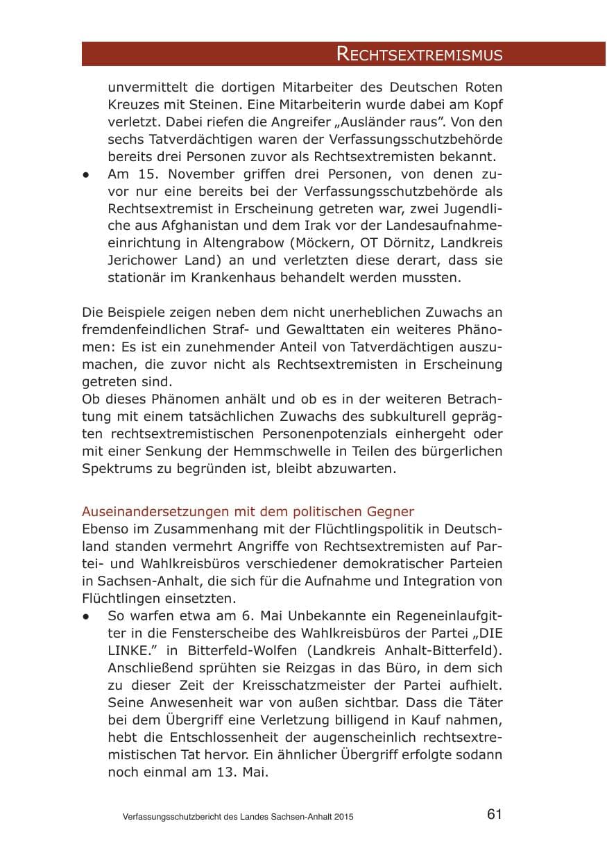 Seite 61 des Verfassungsschutzbericht 2015 Sachsen-Anhalt