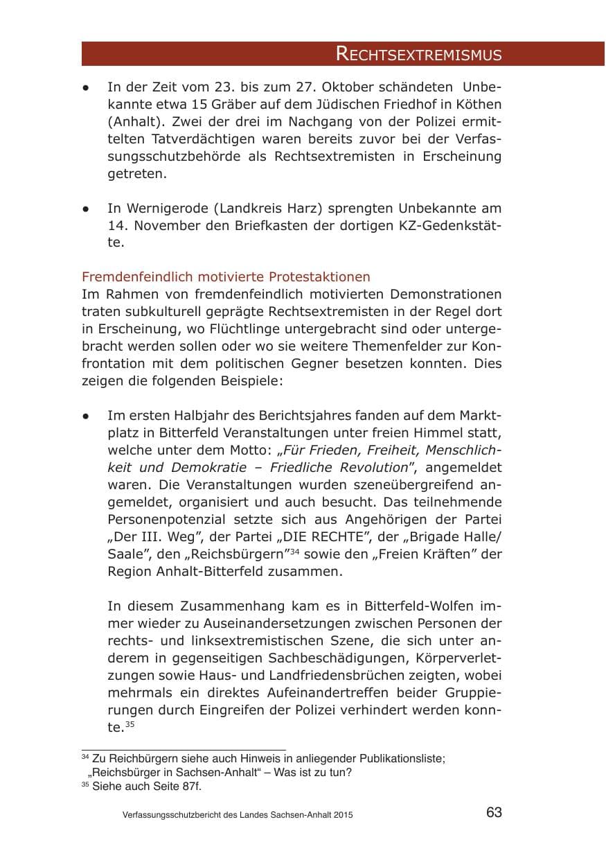 Seite 63 des Verfassungsschutzbericht 2015 Sachsen-Anhalt