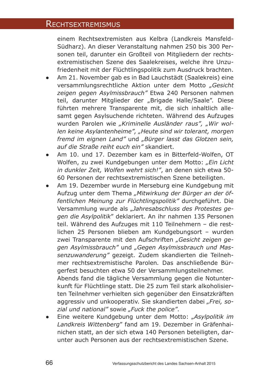 Seite 66 des Verfassungsschutzbericht 2015 Sachsen-Anhalt