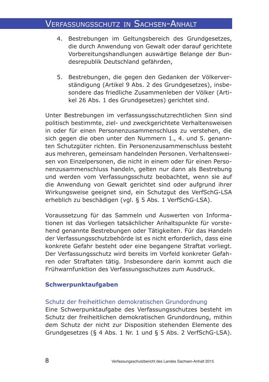 Seite 8 des Verfassungsschutzbericht 2015 Sachsen-Anhalt