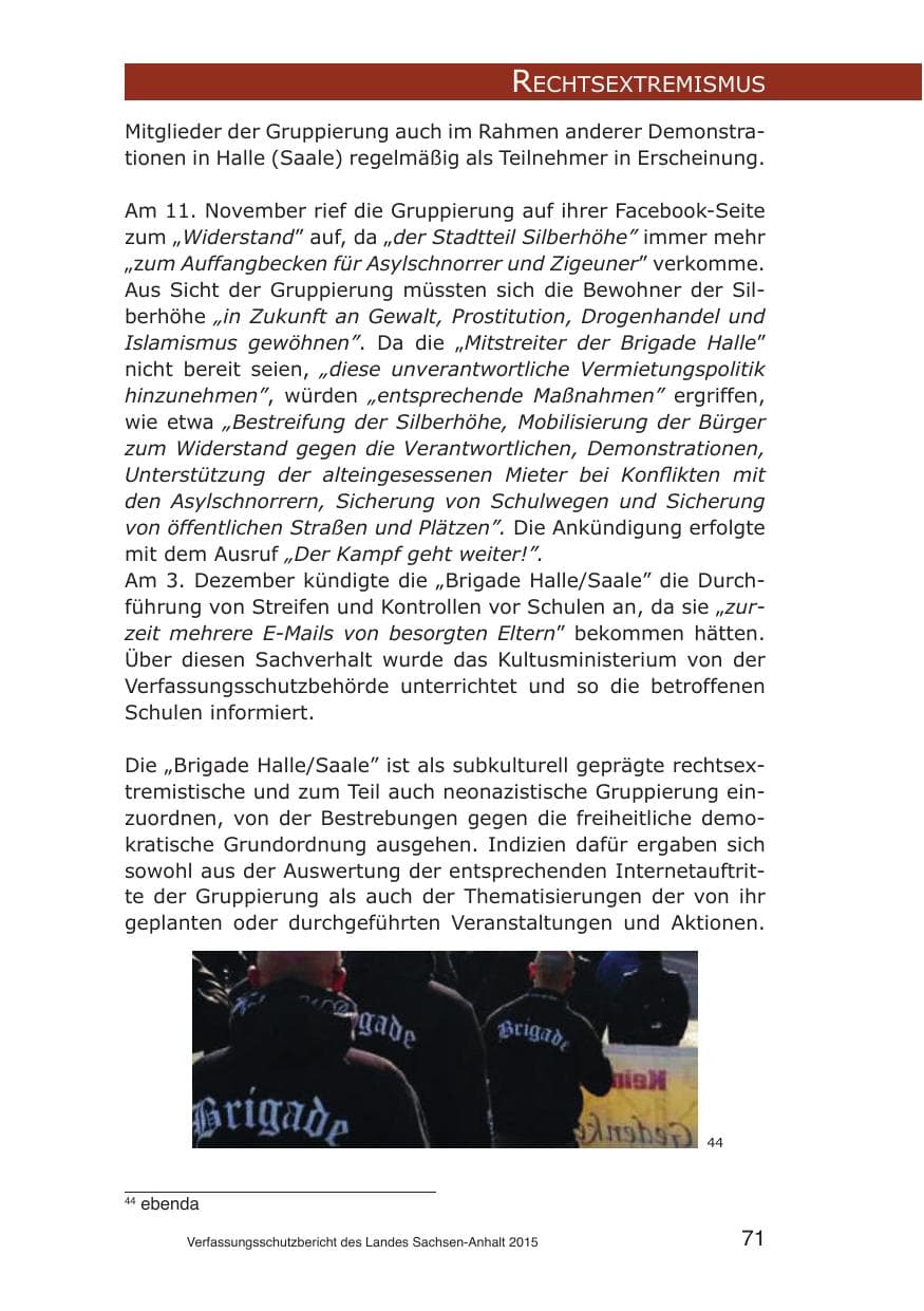 Seite 71 des Verfassungsschutzbericht 2015 Sachsen-Anhalt