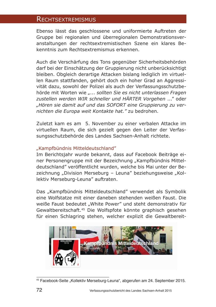 Seite 72 des Verfassungsschutzbericht 2015 Sachsen-Anhalt