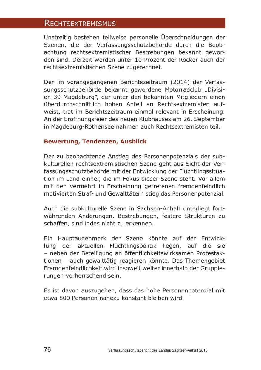 Seite 76 des Verfassungsschutzbericht 2015 Sachsen-Anhalt