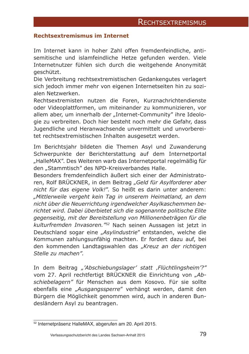 Seite 79 des Verfassungsschutzbericht 2015 Sachsen-Anhalt