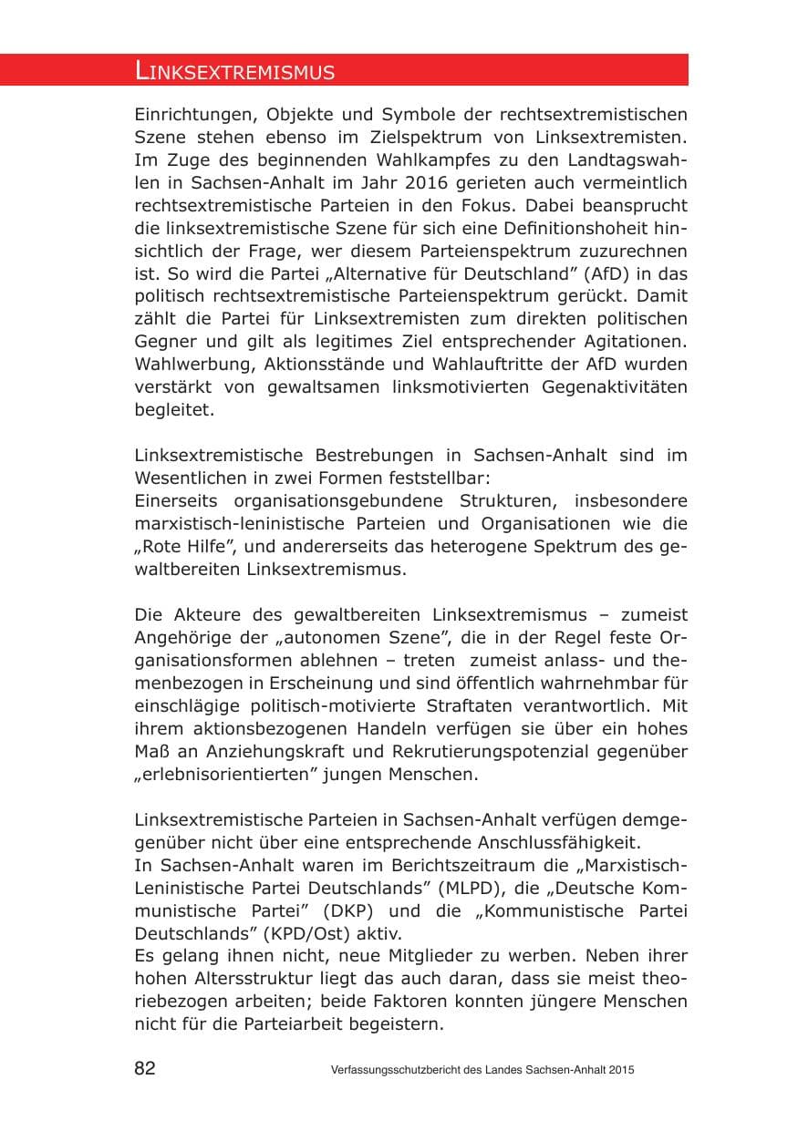 Seite 82 des Verfassungsschutzbericht 2015 Sachsen-Anhalt