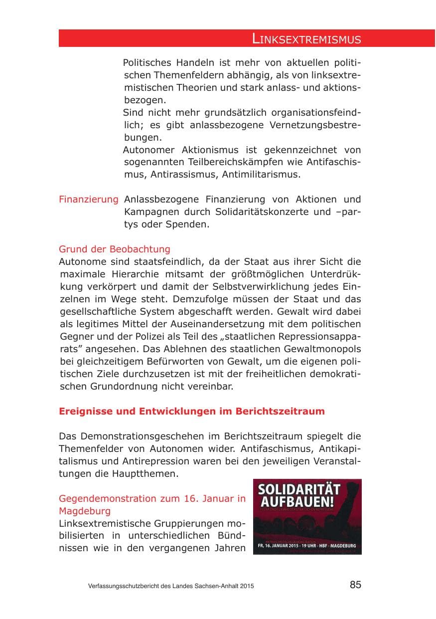 Seite 85 des Verfassungsschutzbericht 2015 Sachsen-Anhalt