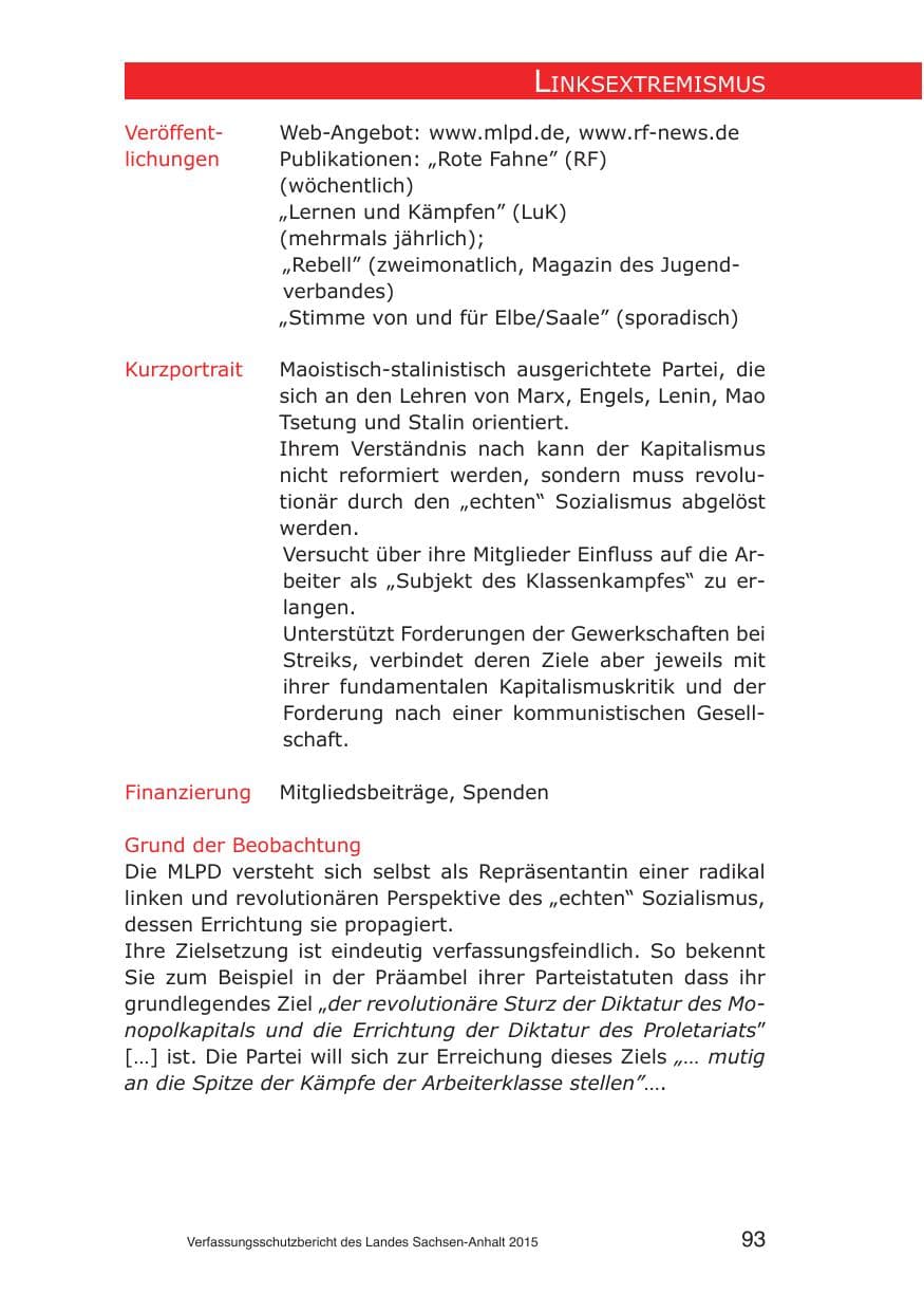 Seite 93 des Verfassungsschutzbericht 2015 Sachsen-Anhalt