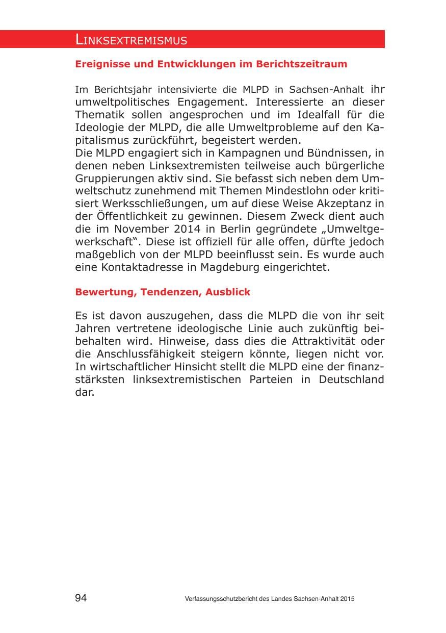 Seite 94 des Verfassungsschutzbericht 2015 Sachsen-Anhalt