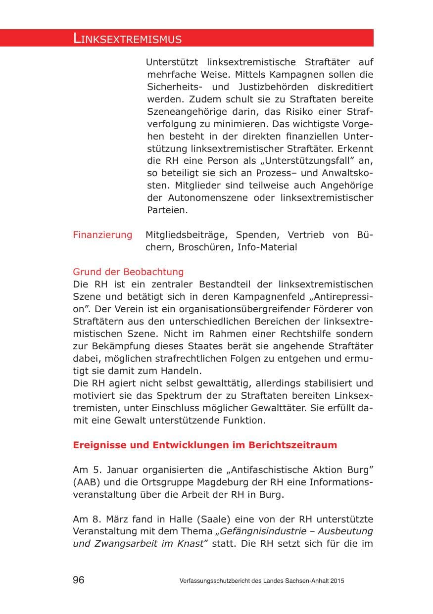 Seite 96 des Verfassungsschutzbericht 2015 Sachsen-Anhalt