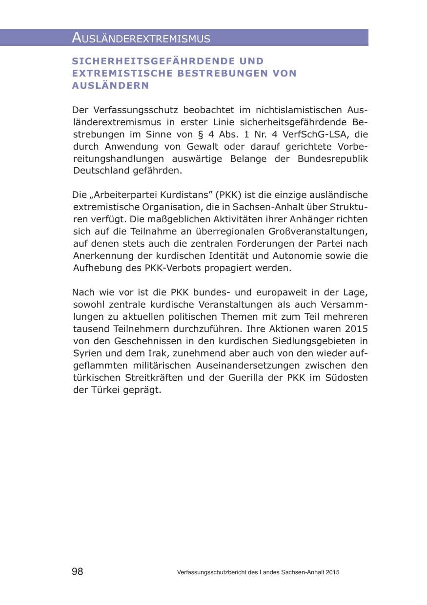Seite 98 des Verfassungsschutzbericht 2015 Sachsen-Anhalt