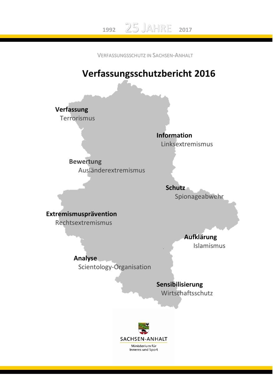 Seite 1 des Verfassungsschutzbericht 2016 Sachsen-Anhalt